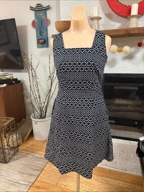 Brooks Brothers Navy Blue and White Printed Square-Neck Sundress